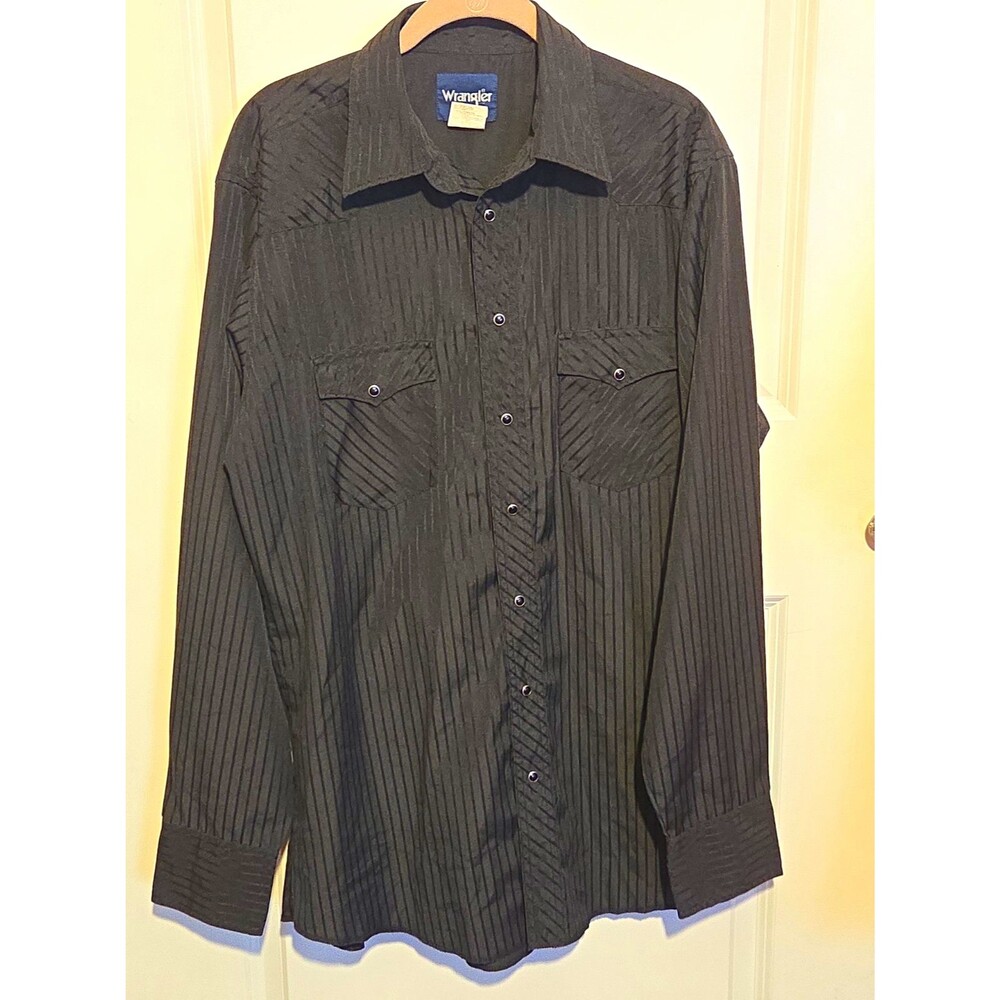 Wrangler Black Western Black Pearl-snap Tonal Pattern Shirt Size Large Tall Men